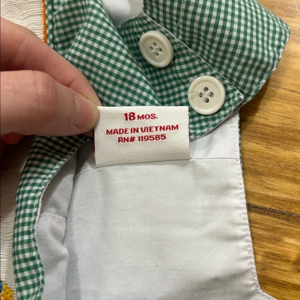Mom & Me Pinocchio Green Gingham Print Smocked Longall Size 18 Months